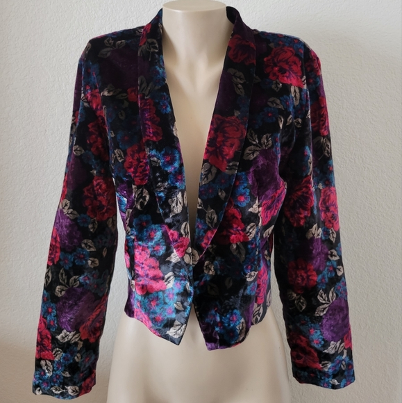 Rumours floral velour bolero jacket m - Picture 4 of 6